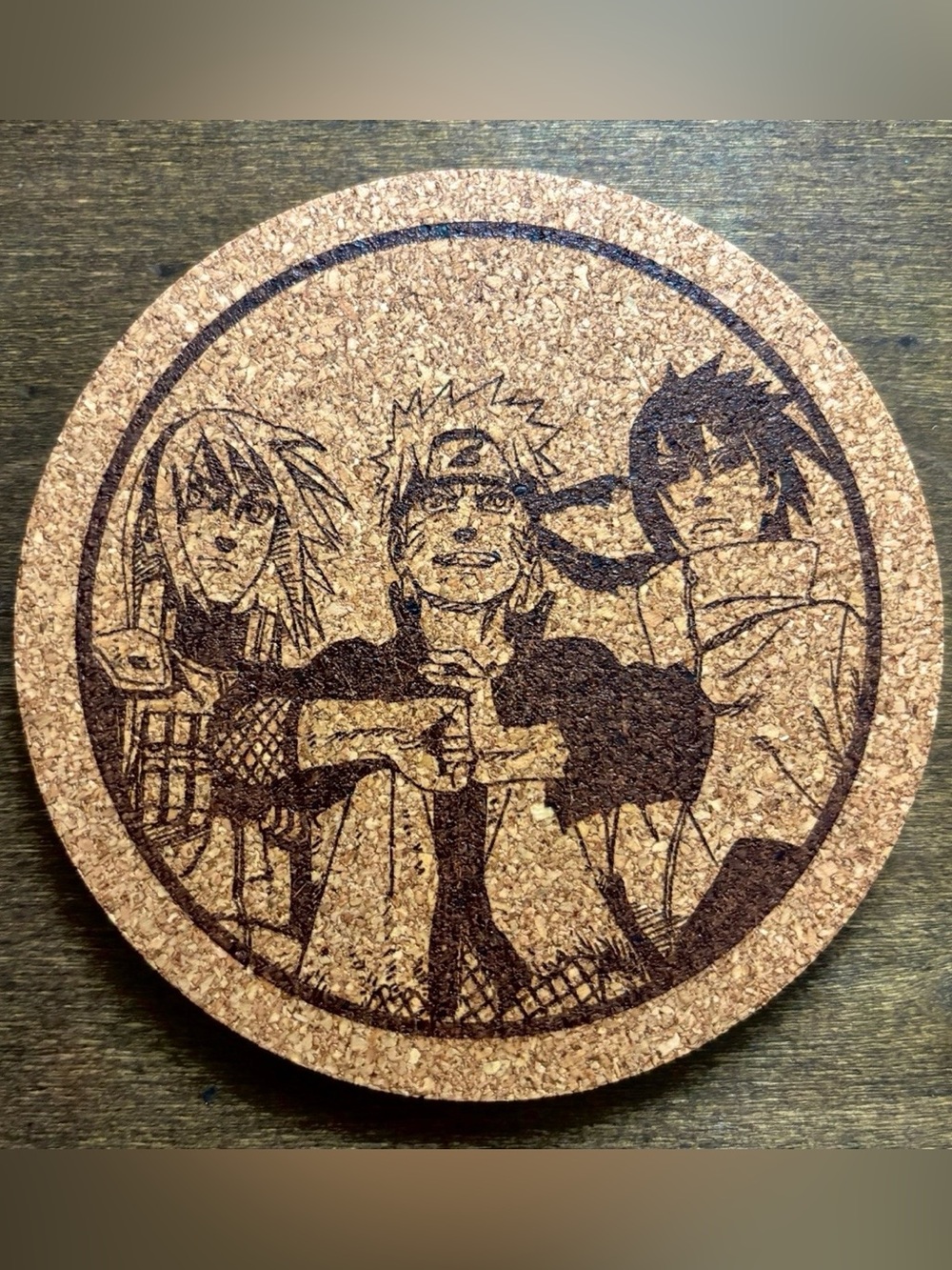 Naruto Shippuden Team 7 Laser Engraved Cork Coaster